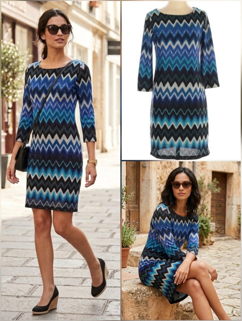 ❤️Studio One NEW! blue chevron 3/4 sleeve dress 🤍Size 2P